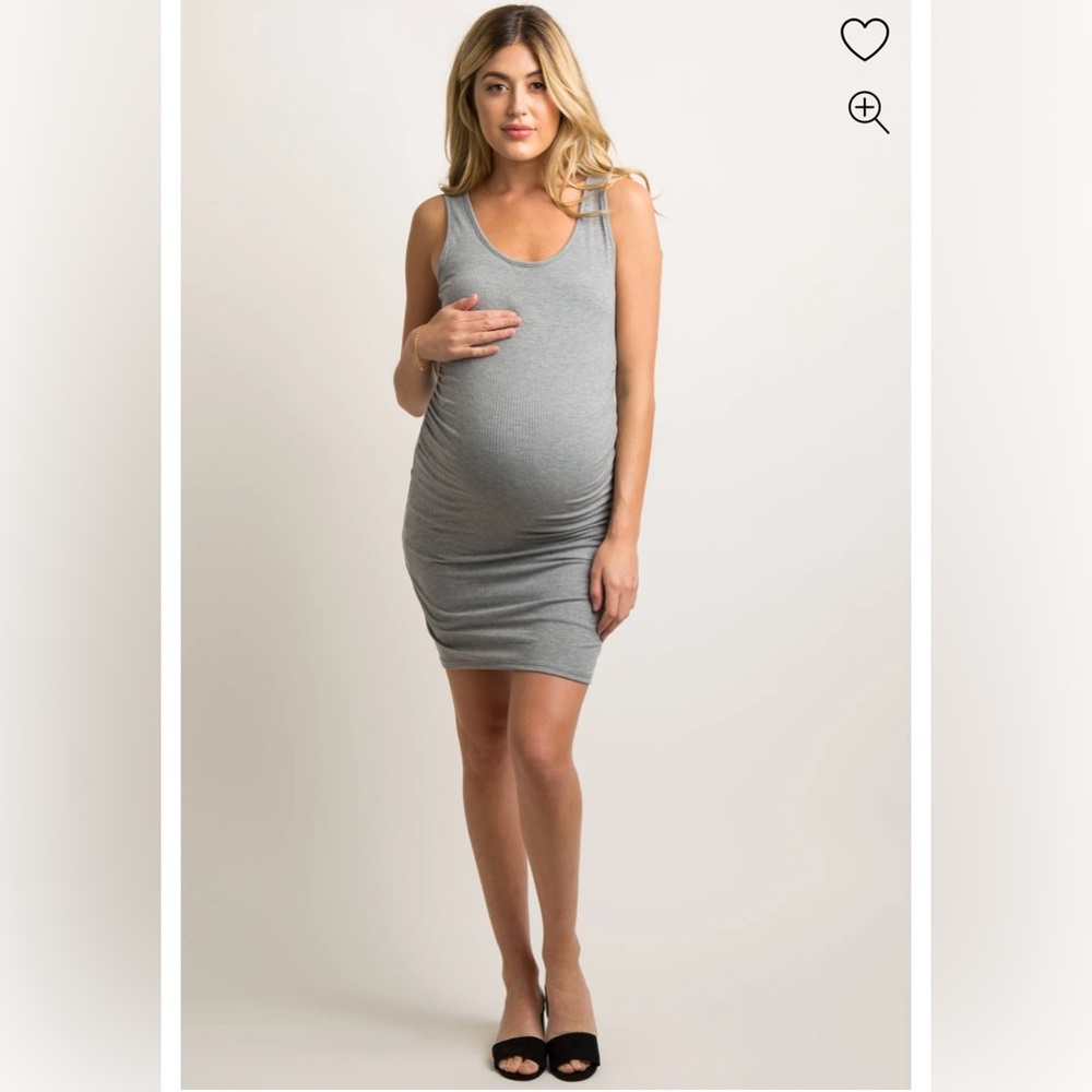 PinkBlush Heather Grey Sleeveless Ribbed Fitted Maternity Dress NWT